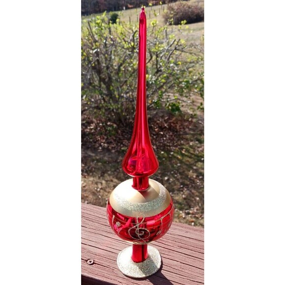 Inge Glas Red & Gold German Blown Glass Melody Finial Christmas Tree Topper +Box - Picture 3 of 11